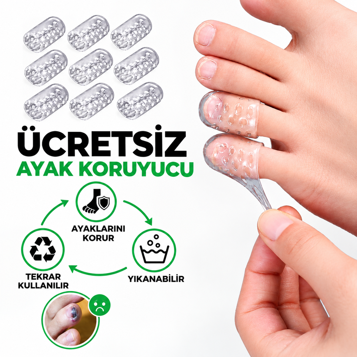 5 Adet Kokusuz Silikon Parmak Koruyucuları Ayaklar için Nefes Alabilir Cilt Dostu